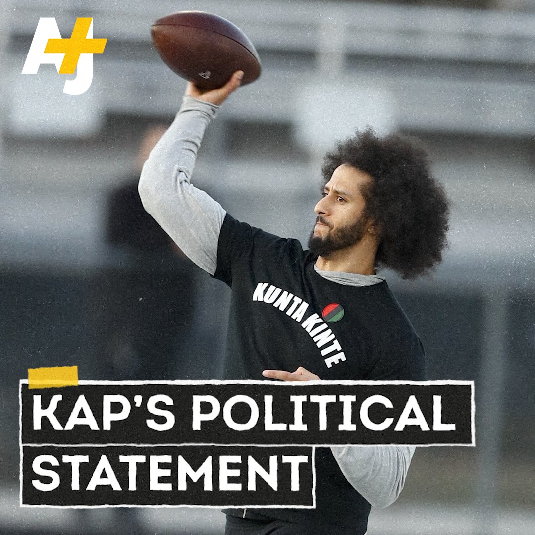 In recent years, musical artists such as Kendrick Lamar and Missy Elliott have written songs referencing Kinte, who remains a symbol of defiance to many. A former San Francisco 49ers quarterback, Kaepernick has also become a symbol of defiance after kneeling during the national anthem throughout the 2016 NFL season to protest inequality and racist police brutality.